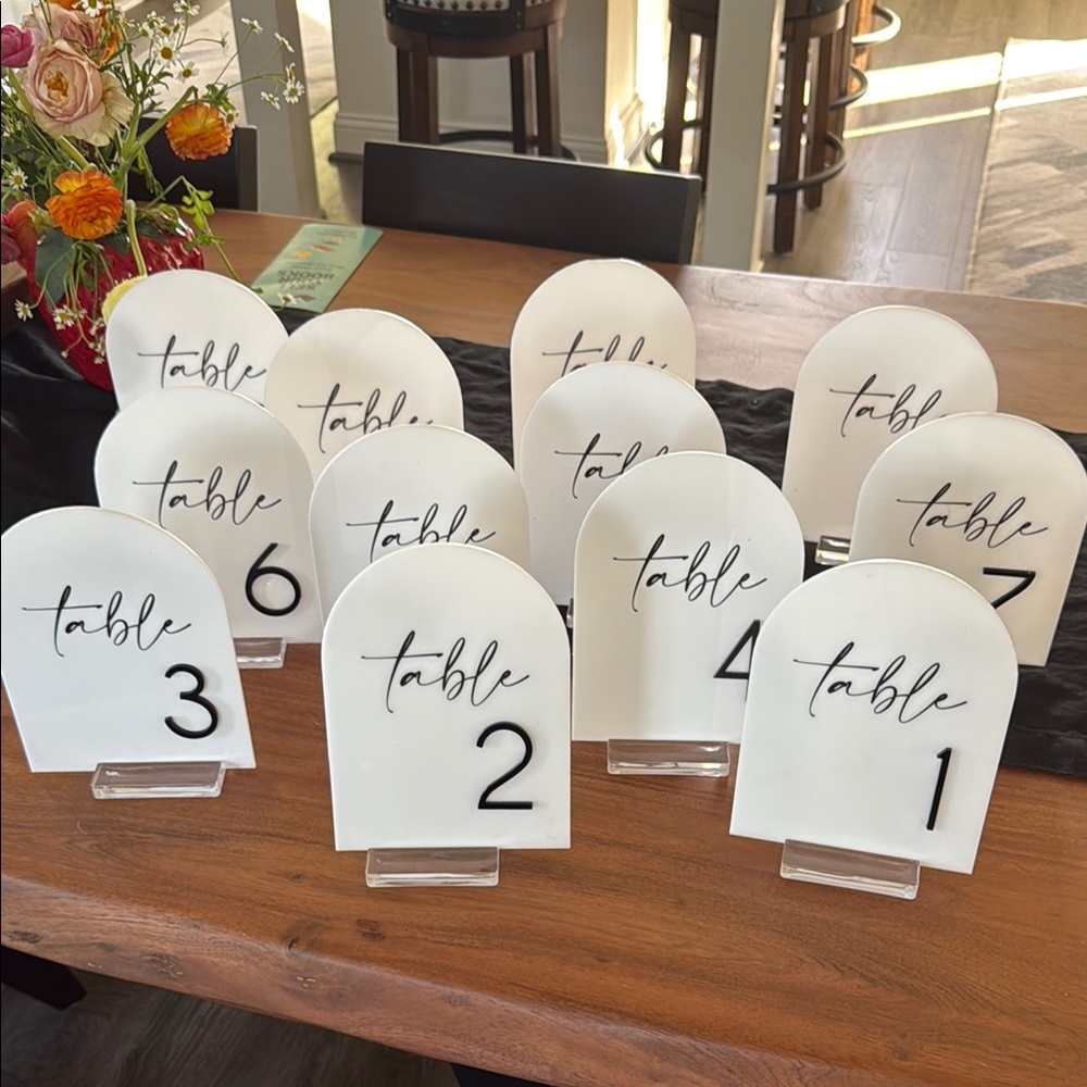 White Table Number Signs